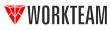 Logotipo de Workteam con símbolo geométrico rojo a la izquierda y texto en mayúsculas negras.