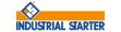 Logotipo de Industrial Starter con un símbolo azul y naranja encima del nombre en letras azules.